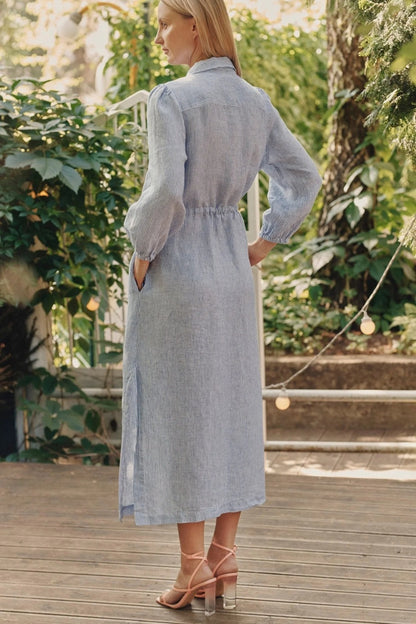 RHAPSODY Linen Dress - Blue & White Stripes