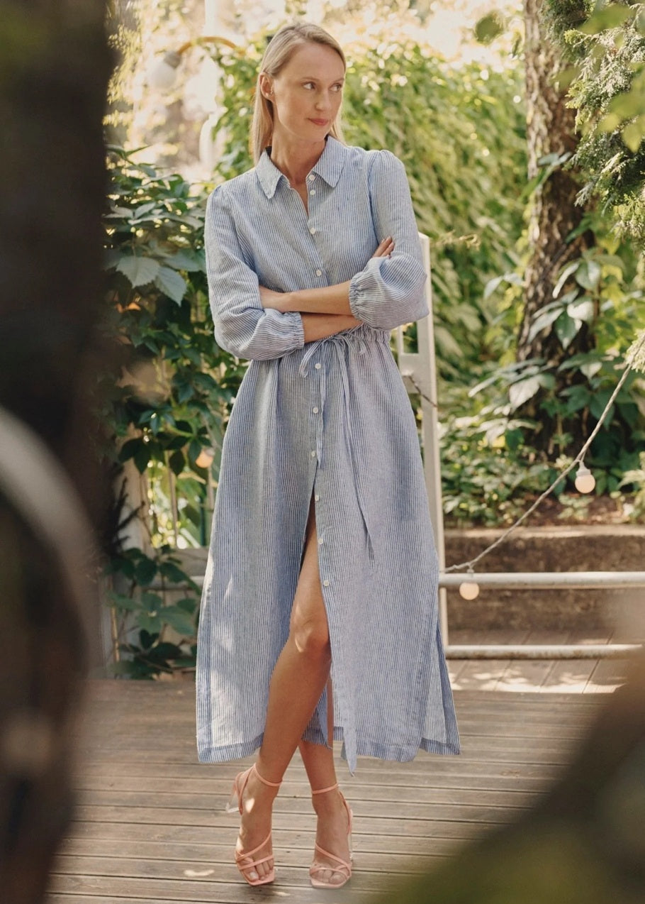 RHAPSODY Linen Dress - Blue & White Stripes