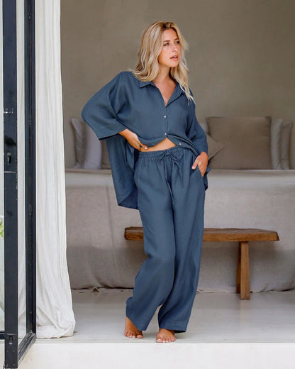Linen pajama Set | Blue