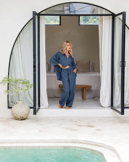 Linen pajama Set | Blue