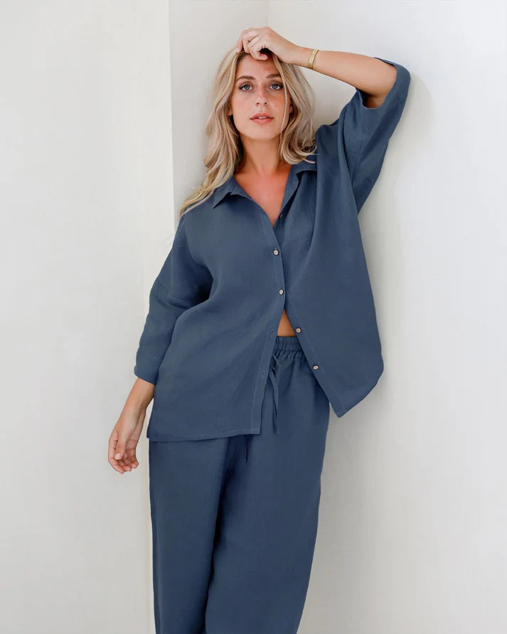 Linen pajama Set | Blue