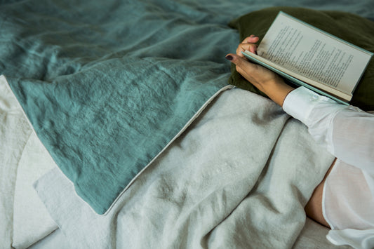 Linen Bed Cover | Thyme & White | Made in Italy