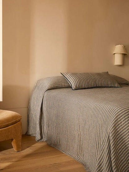 Linen Bedcover | Indigo Stripe