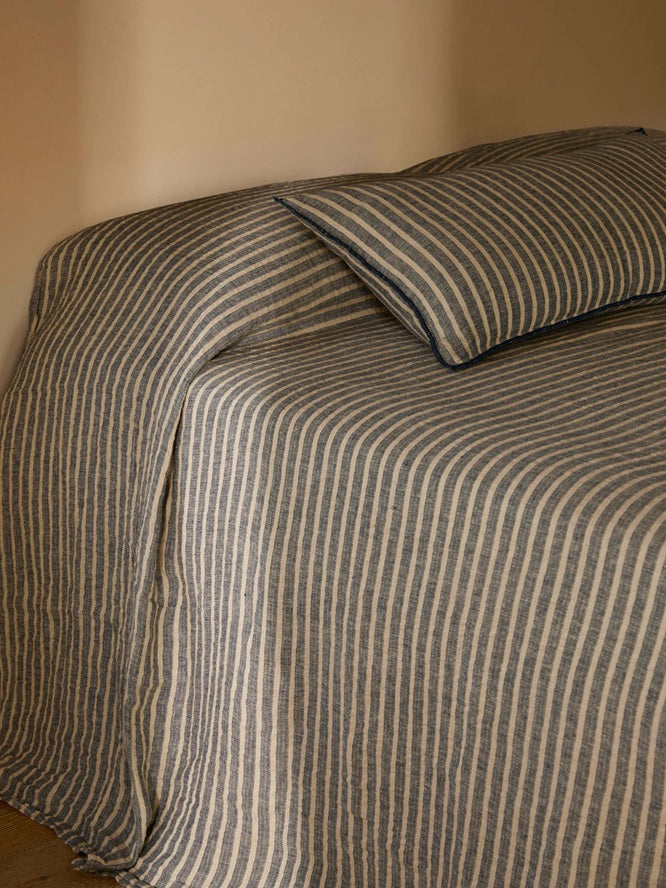 Linen Bedcover | Indigo Stripe