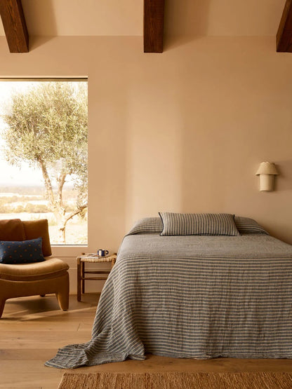 Linen Bedcover | Indigo Stripe