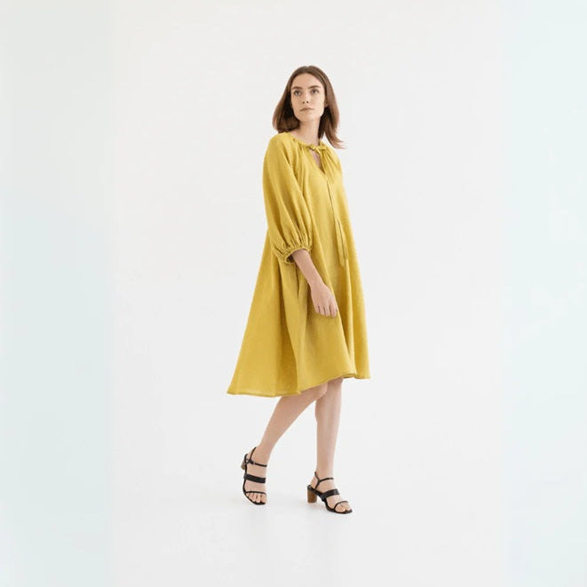 MAHINA Linen Dress - Lemon