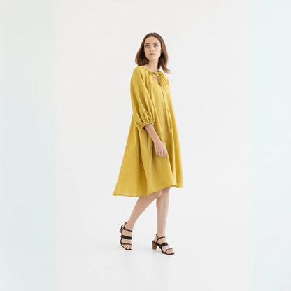 MAHINA Linen Dress - Lemon