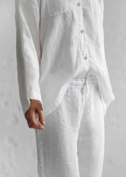 Stonewashed Linen Pajama Pants White