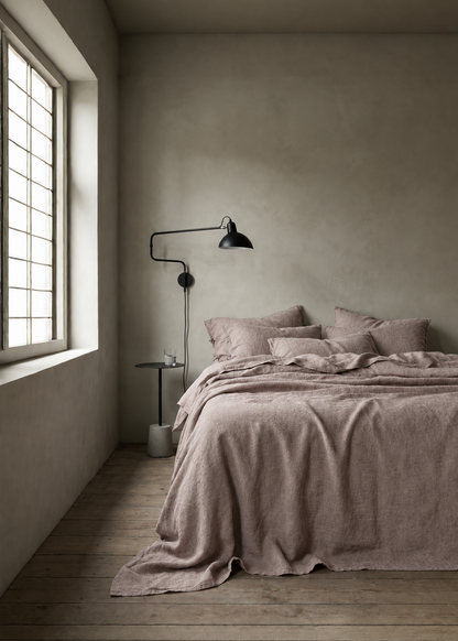 Heavy Linen Bedcover - Dusty Mauve