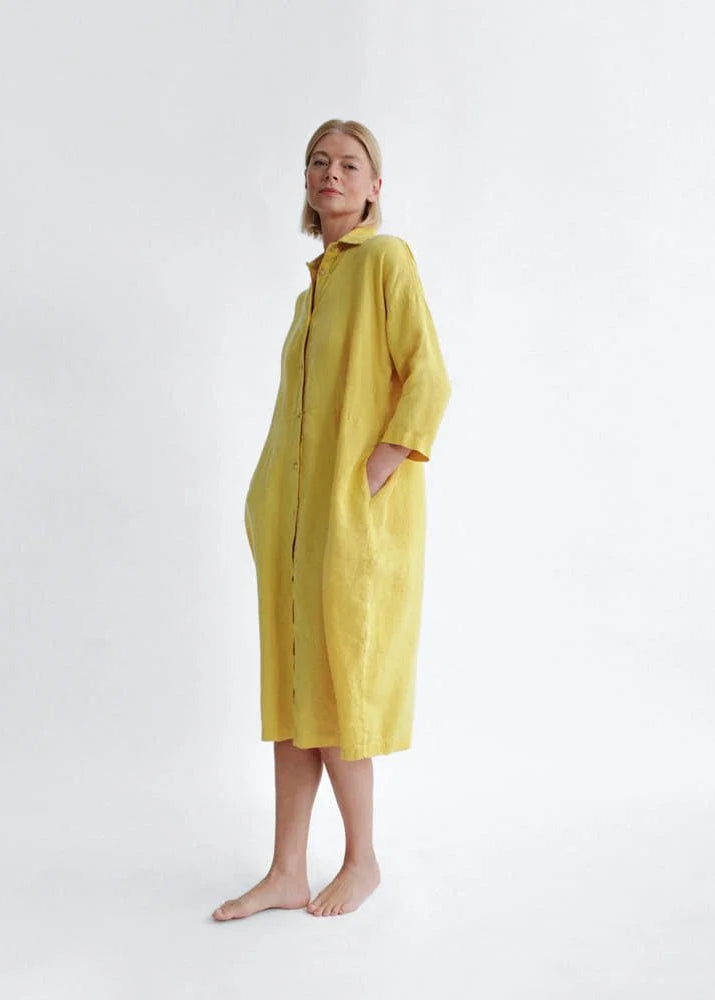 Misato Oversized Linen Dress - Yellow