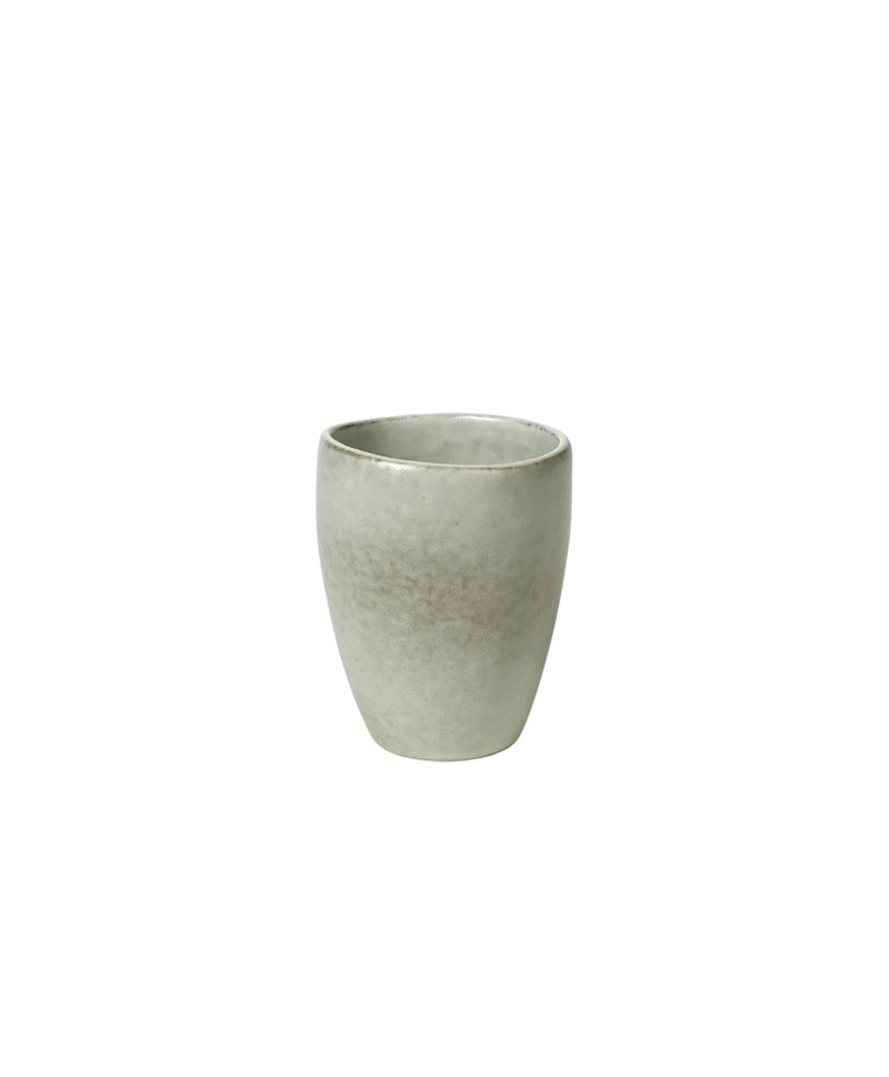 Gray ceramic cup on a white background