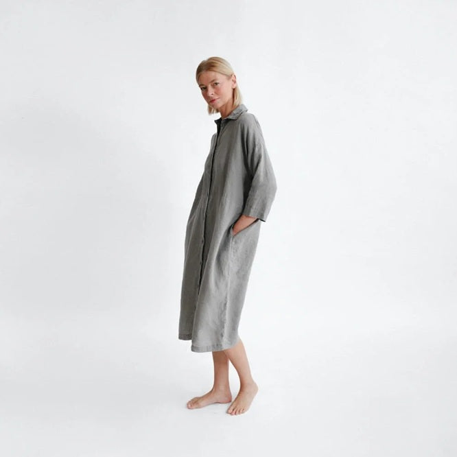 Oversized Linen Shirt Dress - Grey