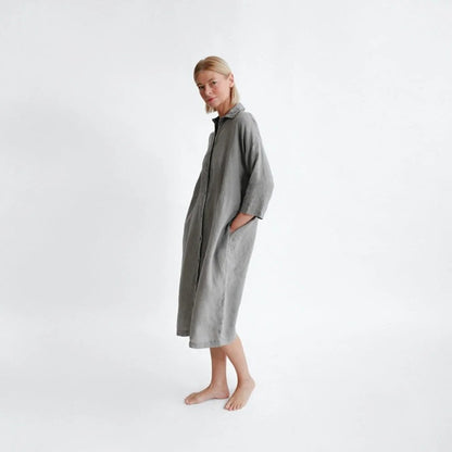 Oversized Linen Shirt Dress - Grey