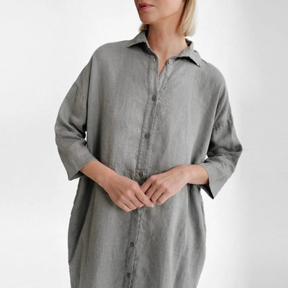 Oversized Linen Shirt Dress - Grey