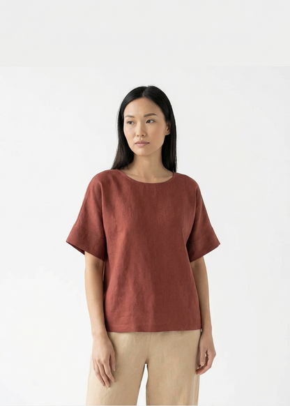 Porto Oversized Linen Top | Terracotta