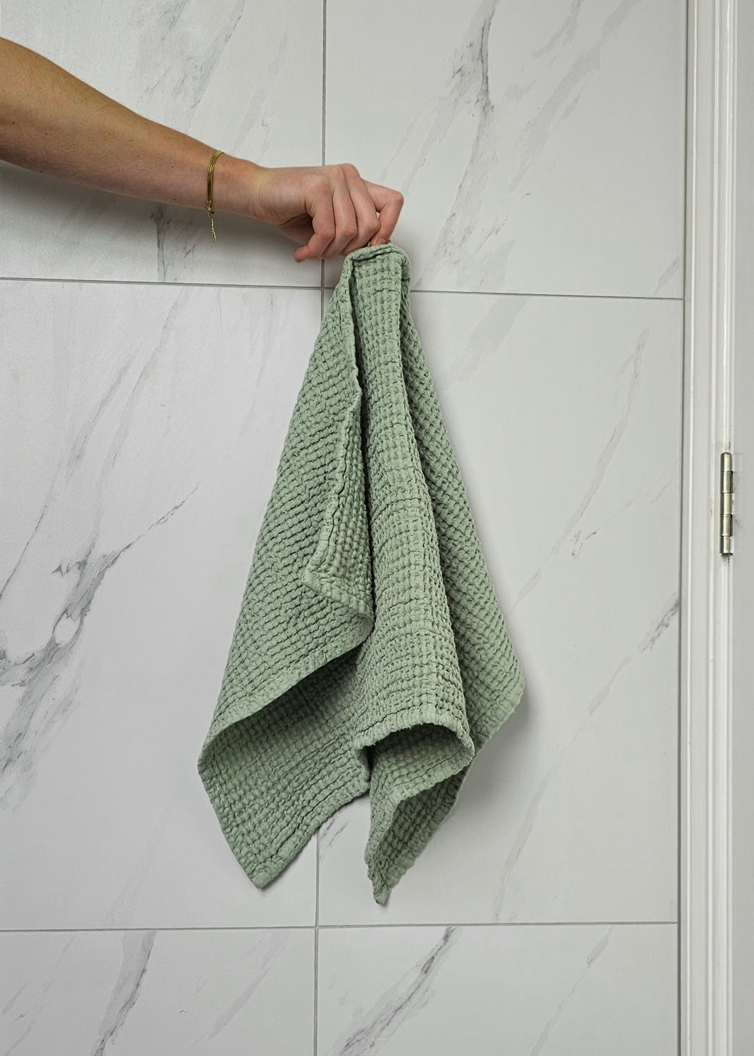 Pistachio Green Linen Waffle Towel SET / Hand, Face, Body Linen