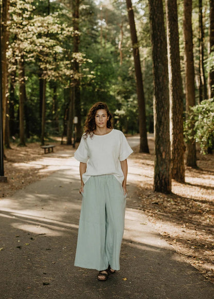 Isabella Wide Linen Pants - Sage