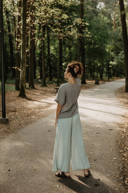 Isabella Wide Linen Pants - Sage