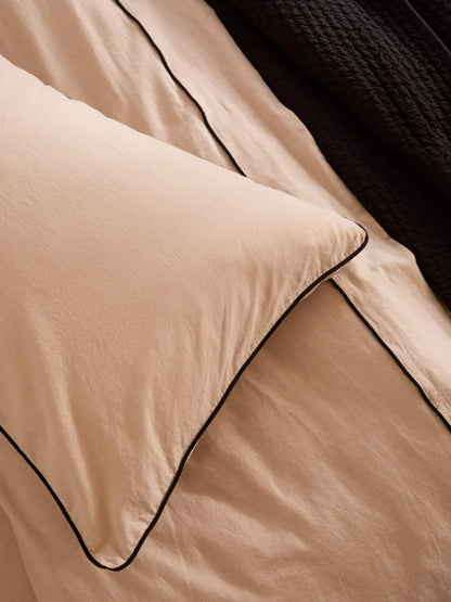 Oatmeal Piped Sheet Set - Linen/Cotton Mix