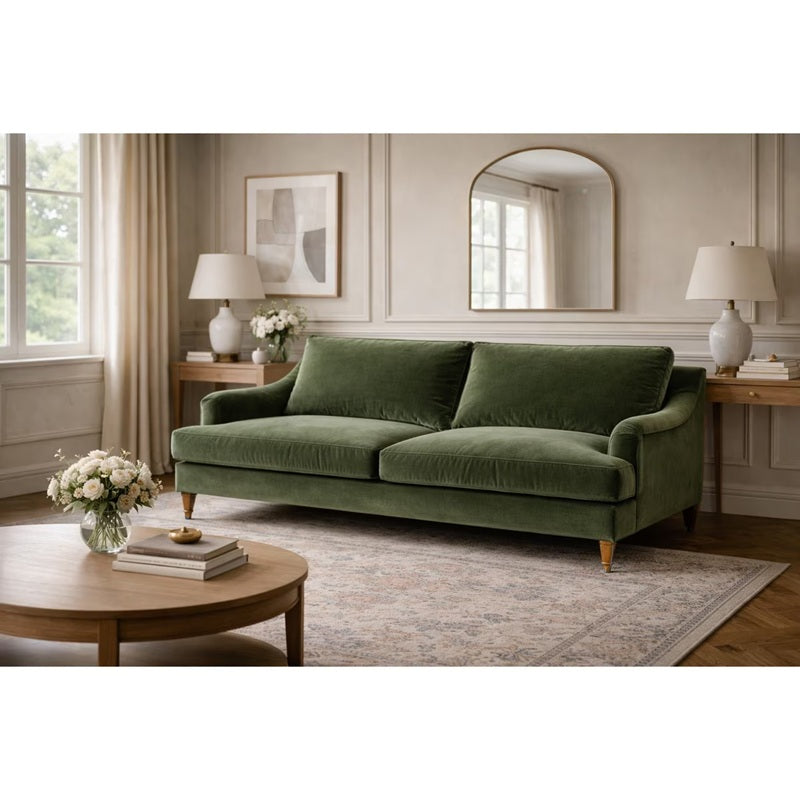 The Thornfield 3 Seater Sofa – Olive Velvet