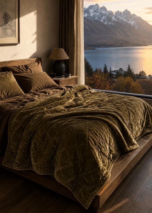 Lilibeth Handblock Quilt – Olive Velvet