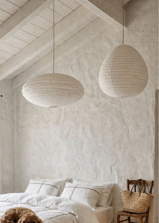 Artisan Oval Linen Pendent - White 60cm