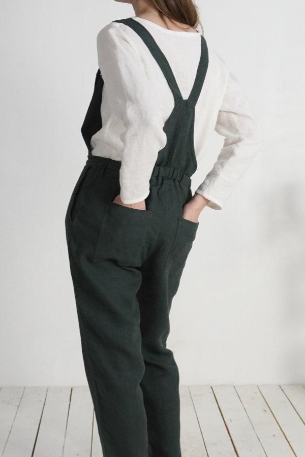Linen Overalls | Pine Green