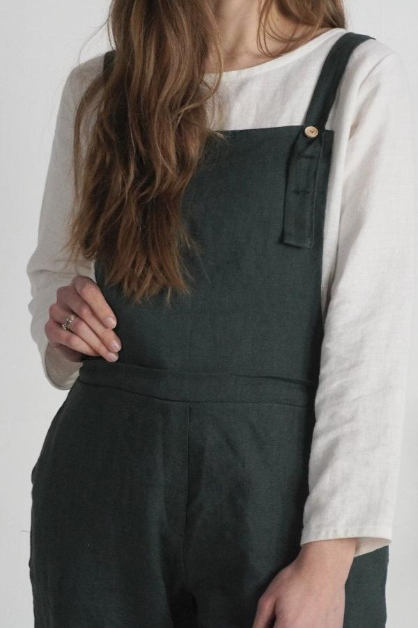 Linen Overalls | Pine Green