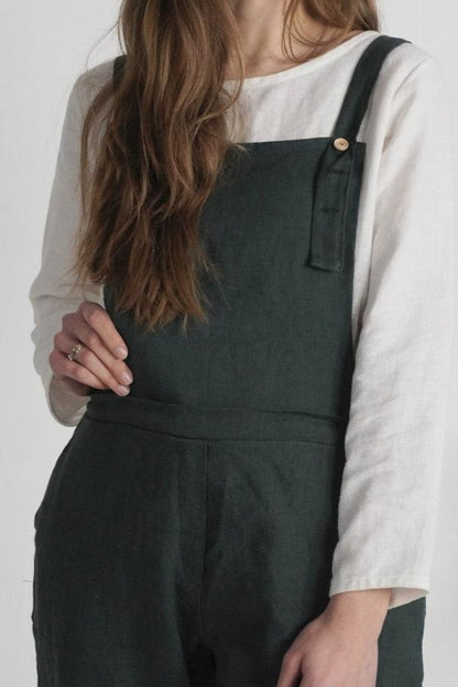 Linen Overalls | Pine Green
