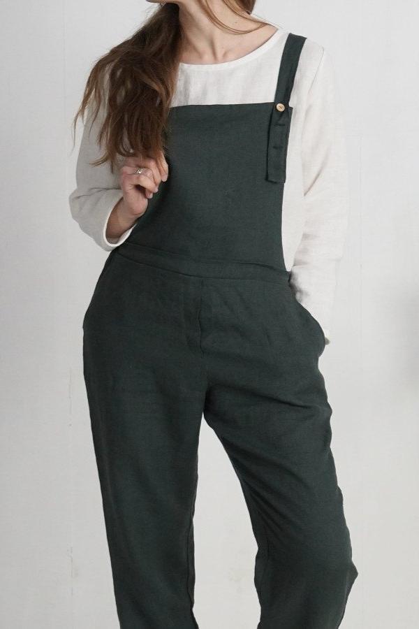 Linen Overalls | Pine Green