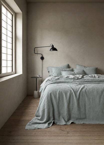 Heavy Linen Bed Cover | Powder Blue