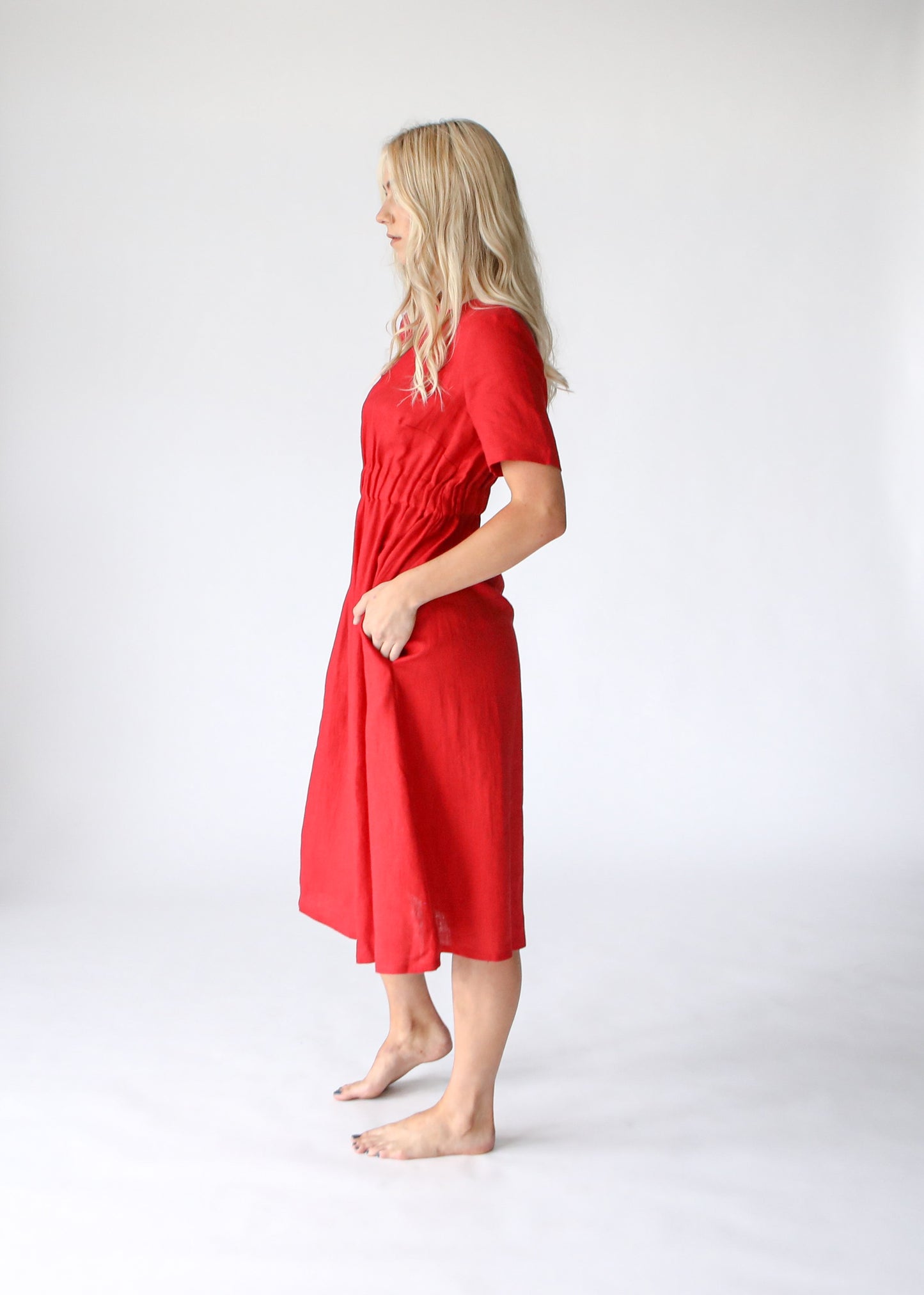 Ava Linen Dress | Red