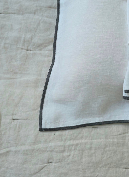 Sable Edge Linen Duvet Cover - White with Slate border
