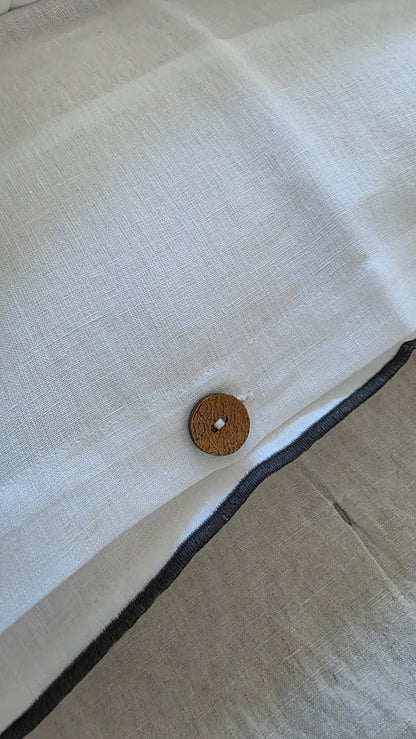Sable Edge Linen Duvet Cover - White with Slate border