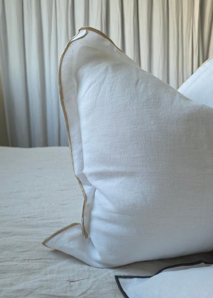 Sable Edge Linen Duvet Cover - White with Gold border