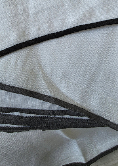 Sable Edge Linen Duvet Cover - White with Slate border