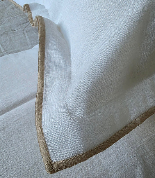 Close-up of a textured fabric with a visible seam on a white background