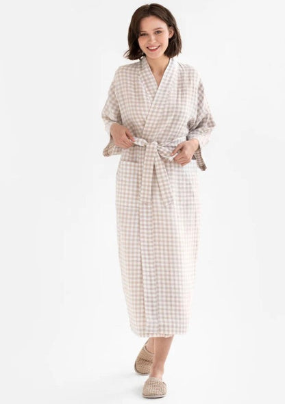 Gingham Linen Bath Robe