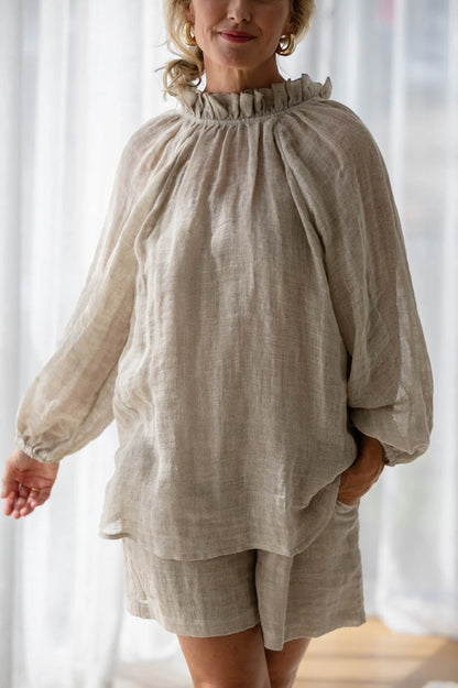 Lulu Reversible Linen Top - Natural
