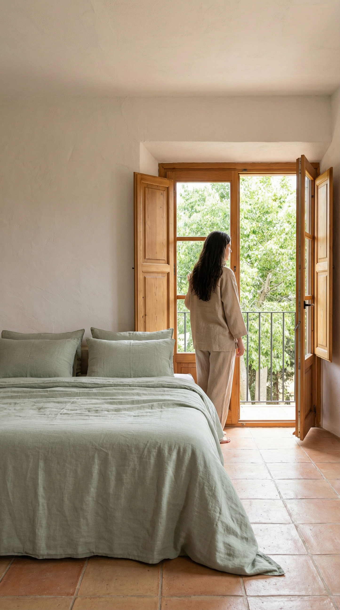 Granito Linen Bed Cover, Sage