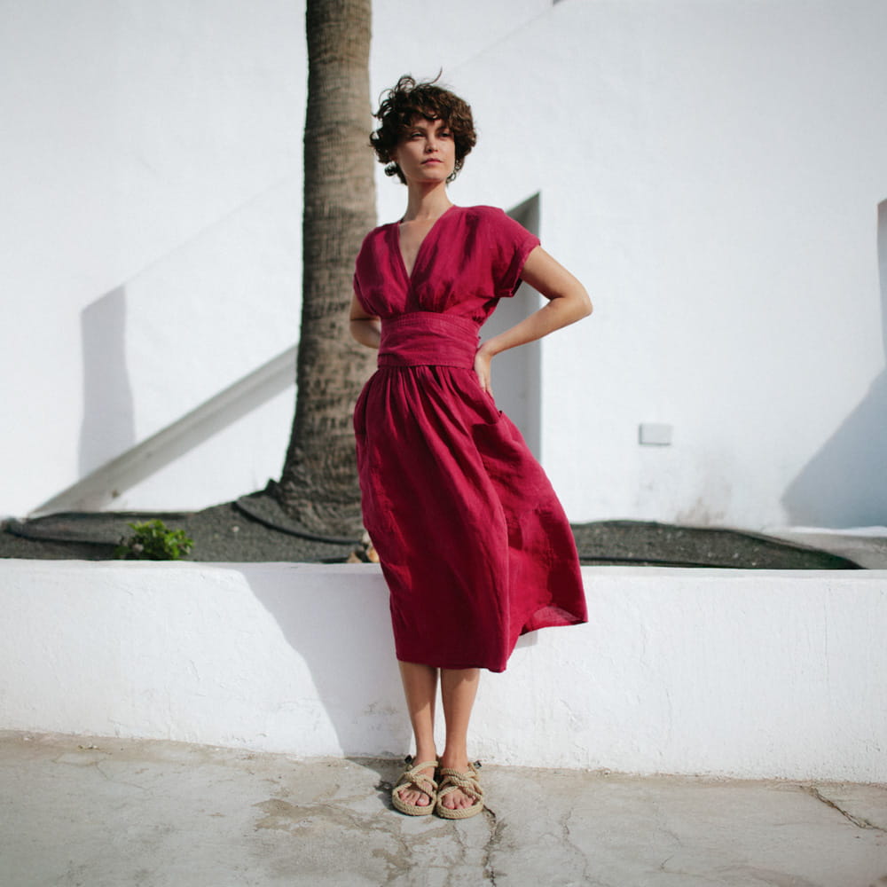 Kimono linen dress  | Raspberry