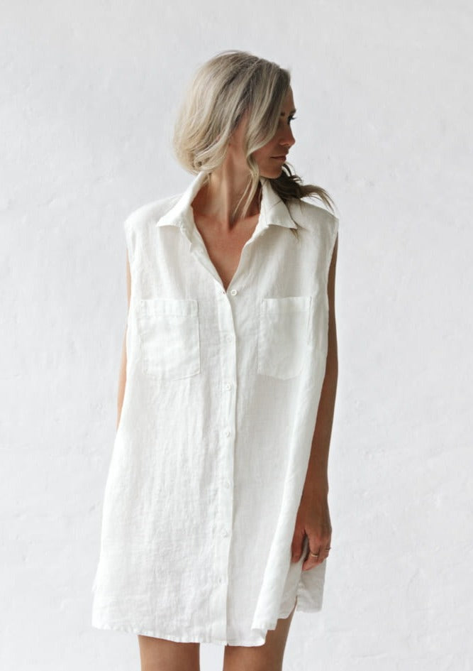 Sleeveless Linen Shirt Dress | Ivory