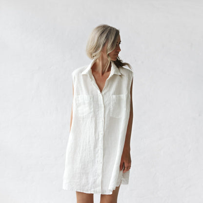 Sleeveless Linen Shirt Dress | Ivory