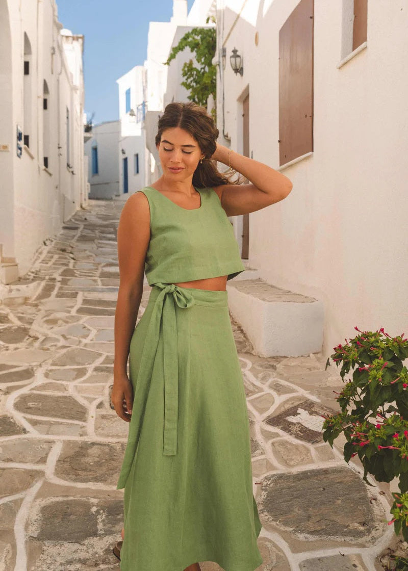 Iris Linen Skirt | Matcha Green