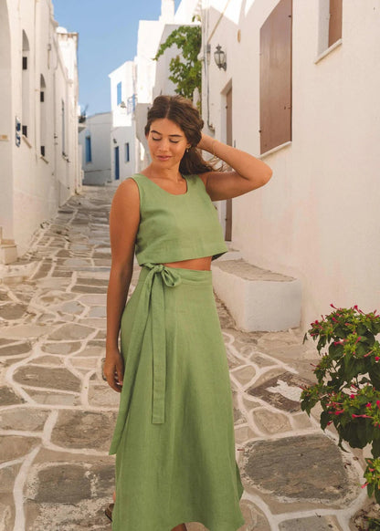 Iris Linen Skirt | Matcha Green