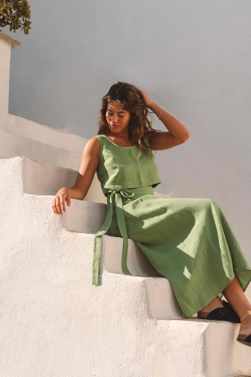 Iris Linen Skirt | Matcha Green