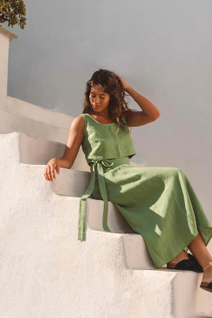 Iris Linen Skirt | Matcha Green
