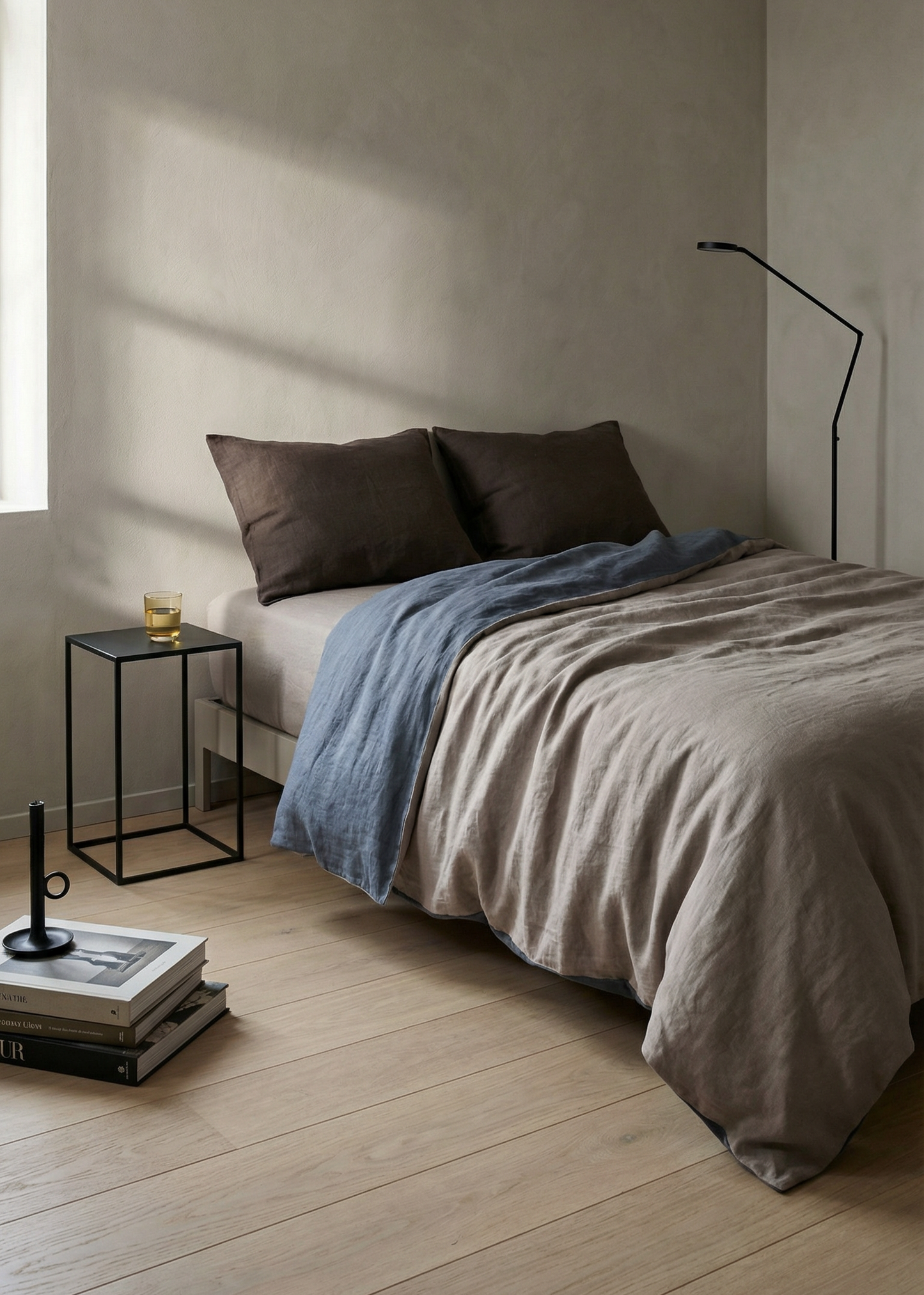 Reversible Linen Duvet Cover | Steel Blue & Soft Taupe