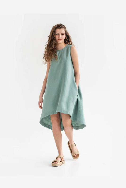 Linen Dress - Teal Blue