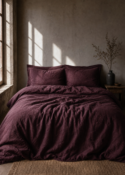 Linen Duvet Cover - Burgundy